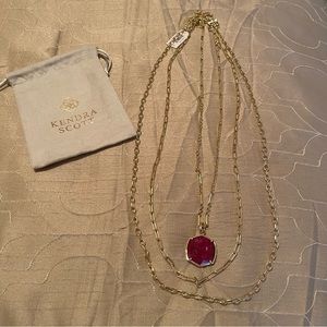 Kendra Scott Davis Multi-layer Necklace in Gold with Maroon Pendant